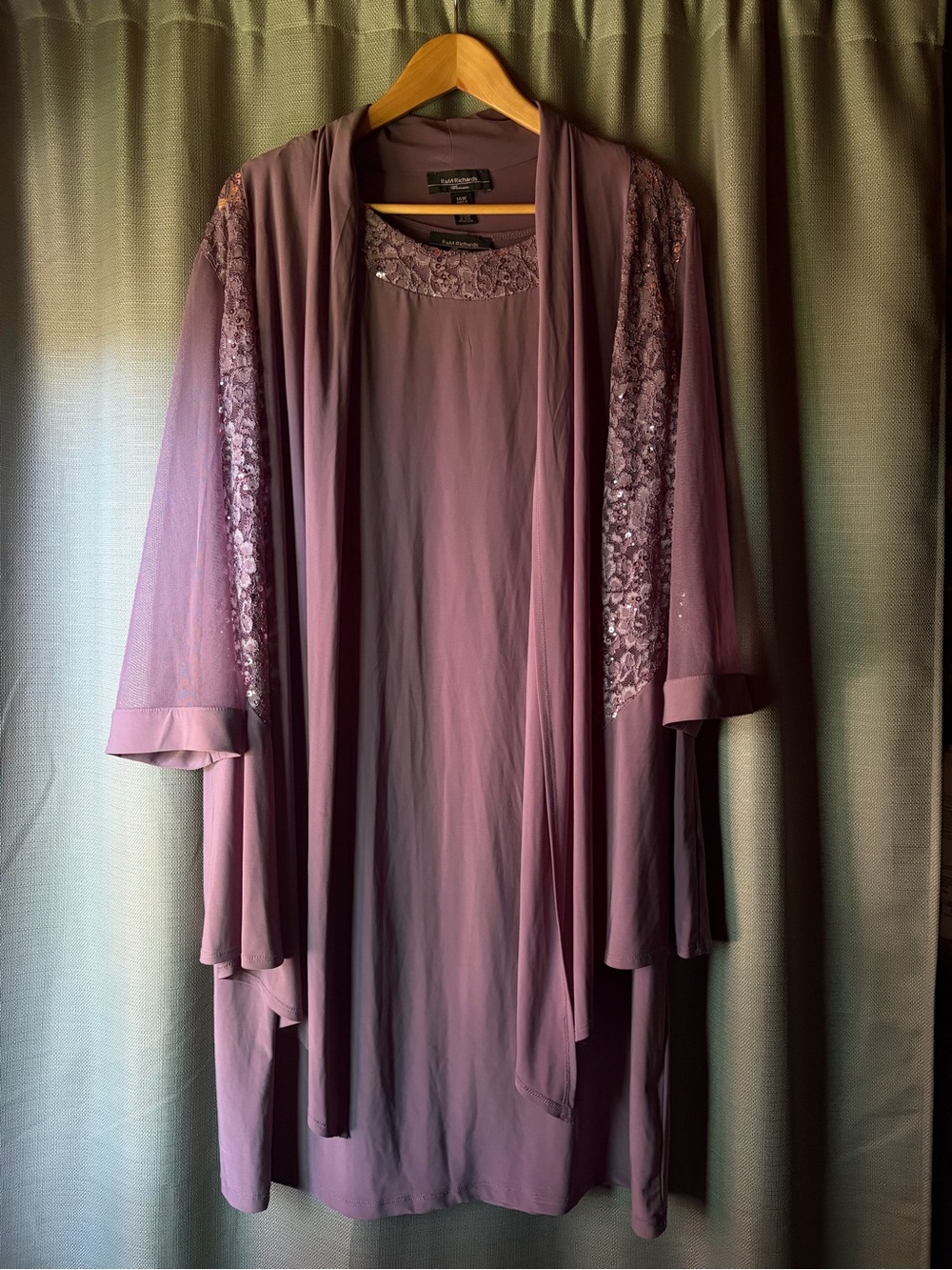 R&M Richards Purple Lace-Trim Midi Dress & Jacket Set
